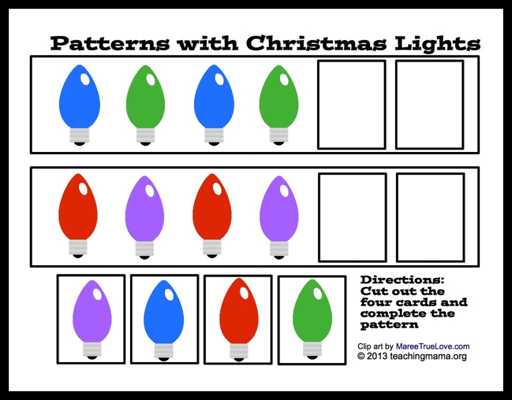 math activity, I made some pattern worksheets with Christmas lights ...