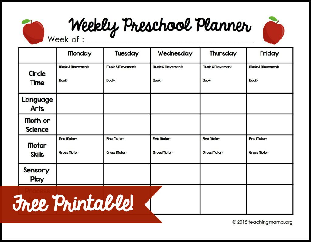 weekly preschool planner