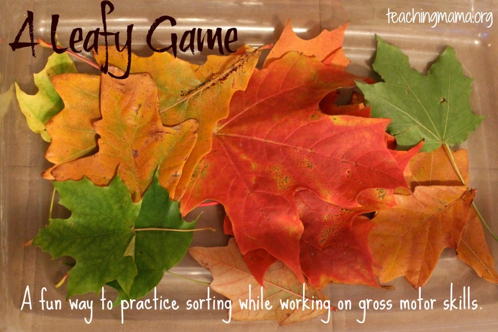 A Leafy Game: A fun game to practice sorting along with gross motor skills.