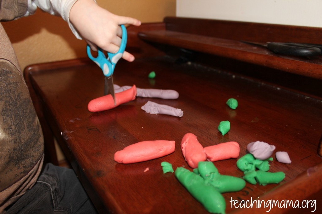 Playdough activity - cutting with scissors - Fun Mamma SA