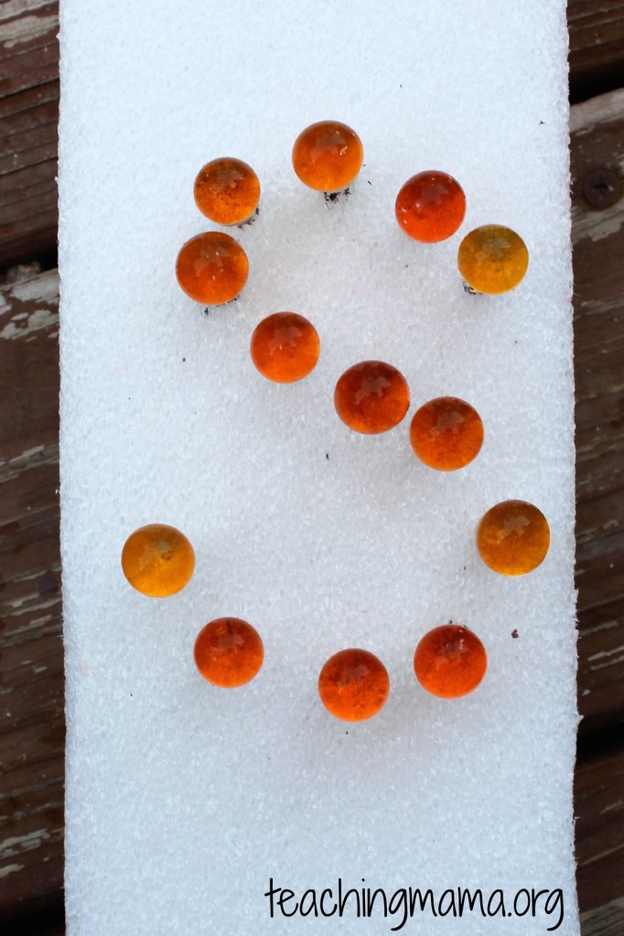 Forming a S with Golf Tees & Water Beads