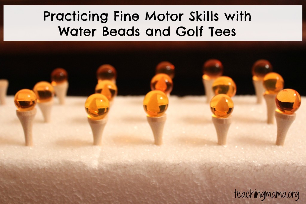 Practicing Fine Motor Skills with Water Beads and Golf Tees