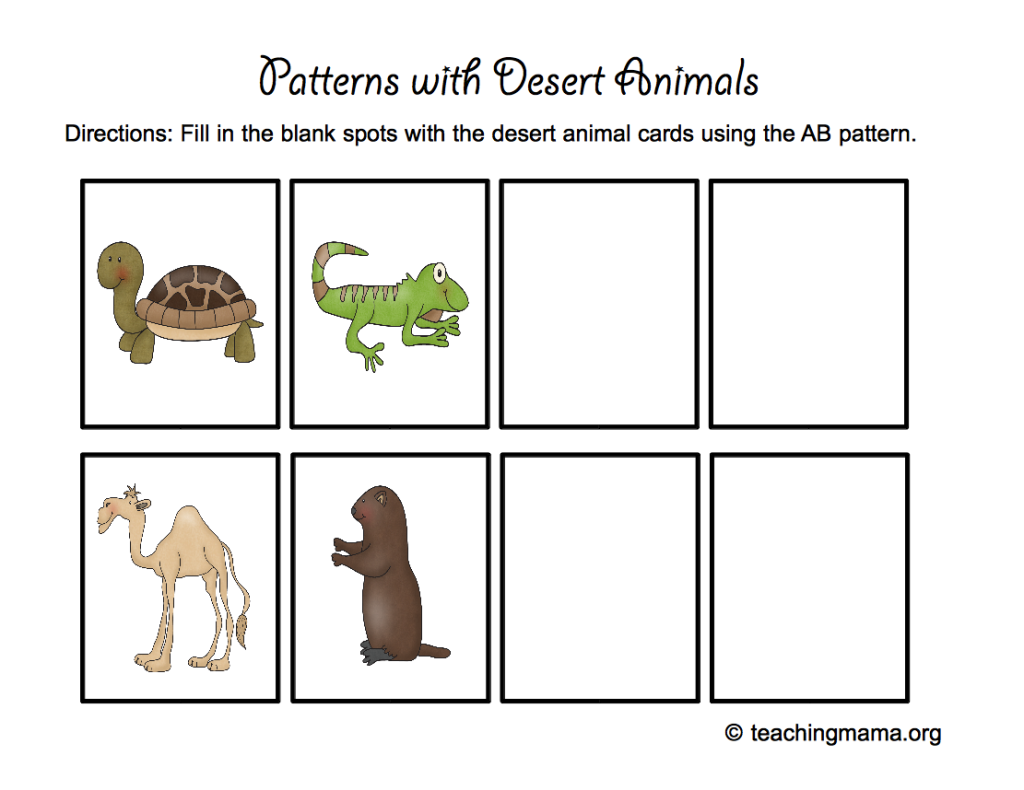 Patterns with Desert Animals (free printable)