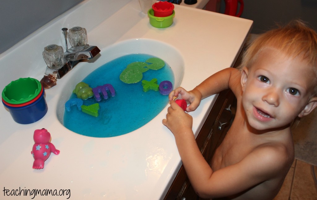 Alphabet Letter Game in a Sensory Sink