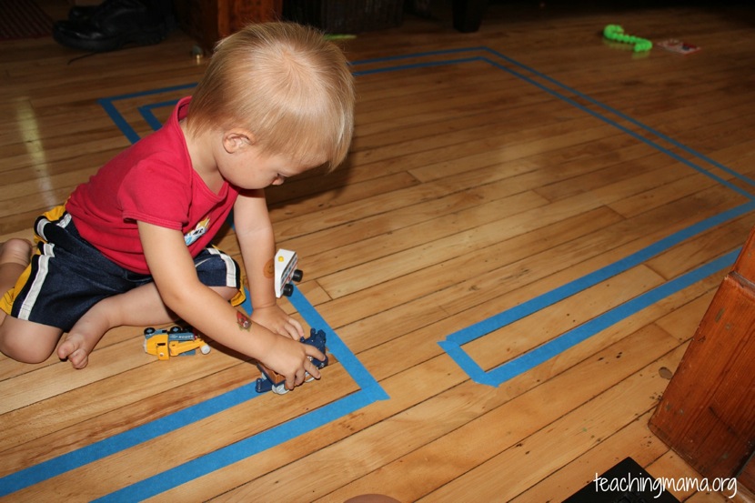 Colored Tape Race Tracks - My Bored Toddler Gross Motor Skill