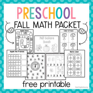 free preschool math packet for fall