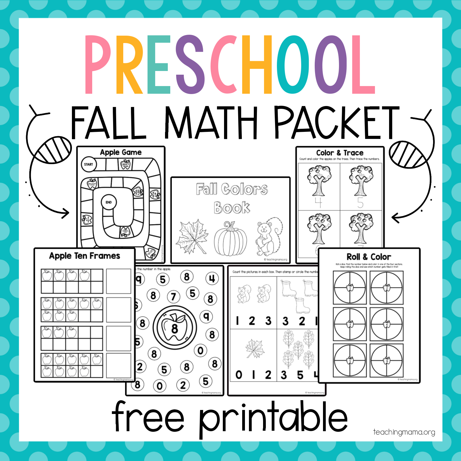 free preschool math packet for fall