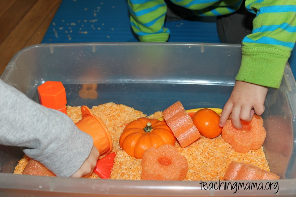 orange sensory bin