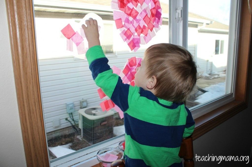 Simple Valentines Heart Tissue Paper Suncatcher using Contact Paper -  Active Littles