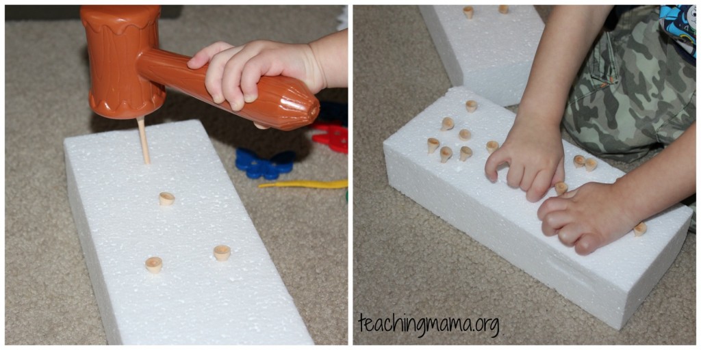 Hammering Golf Tees in Styro Foam