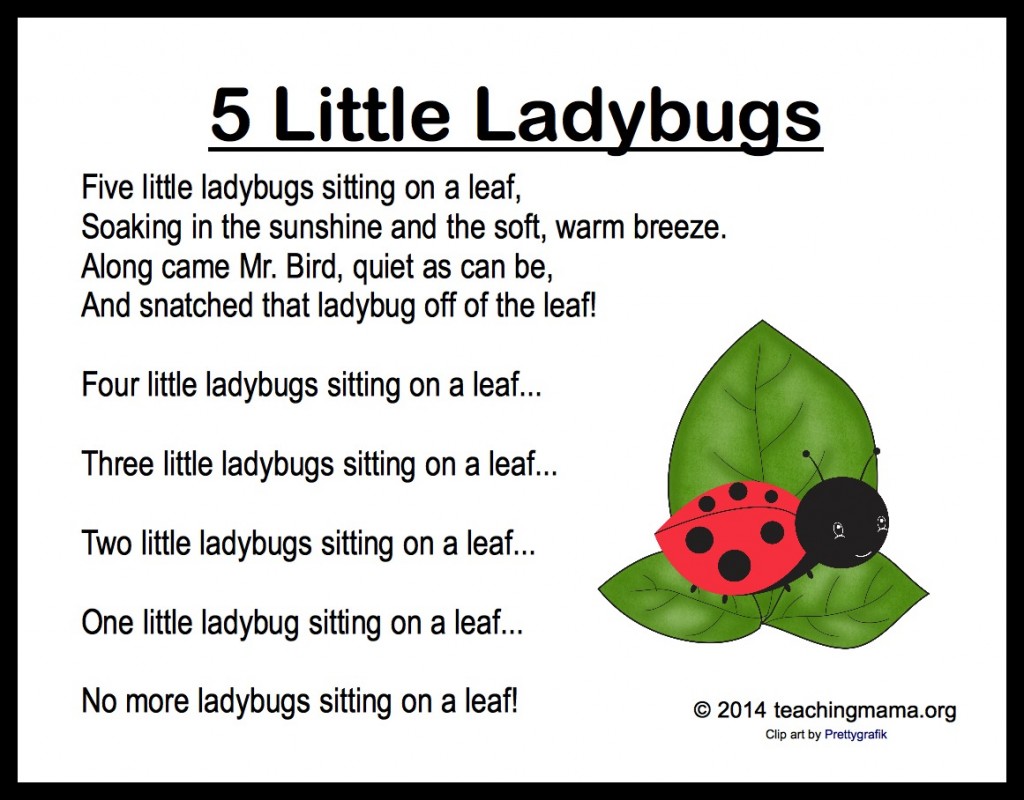 5 Little Ladybugs Song And Fingerplay