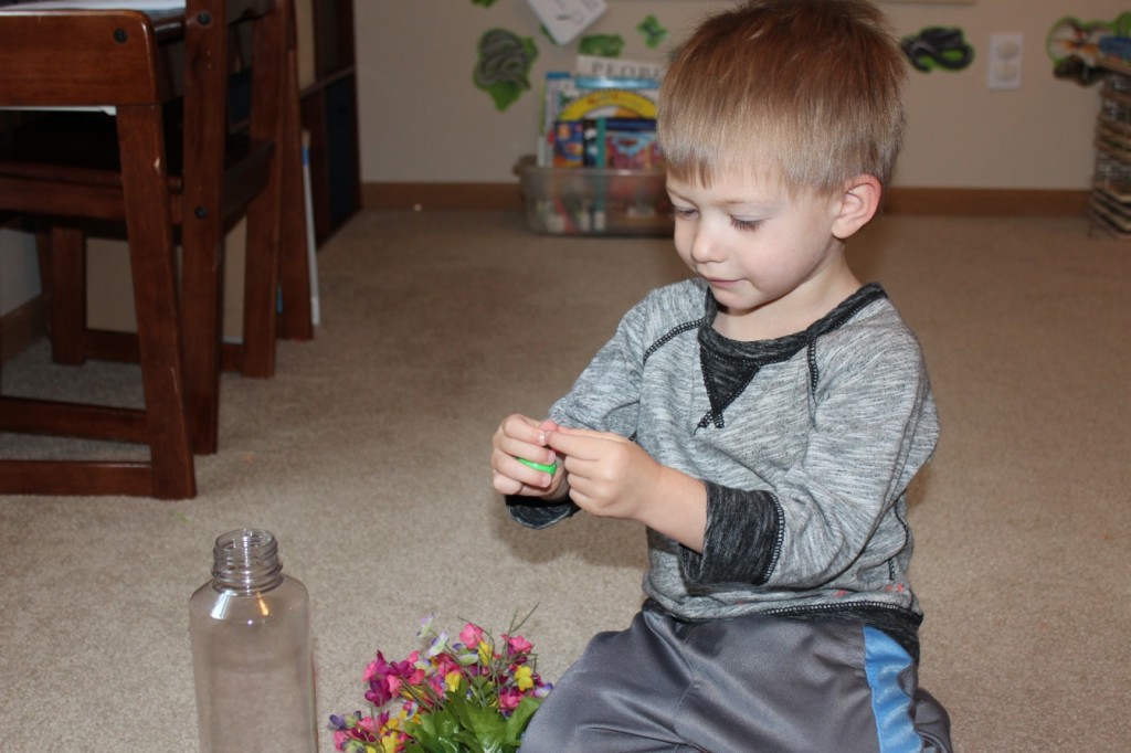 sensory bottle with flowers