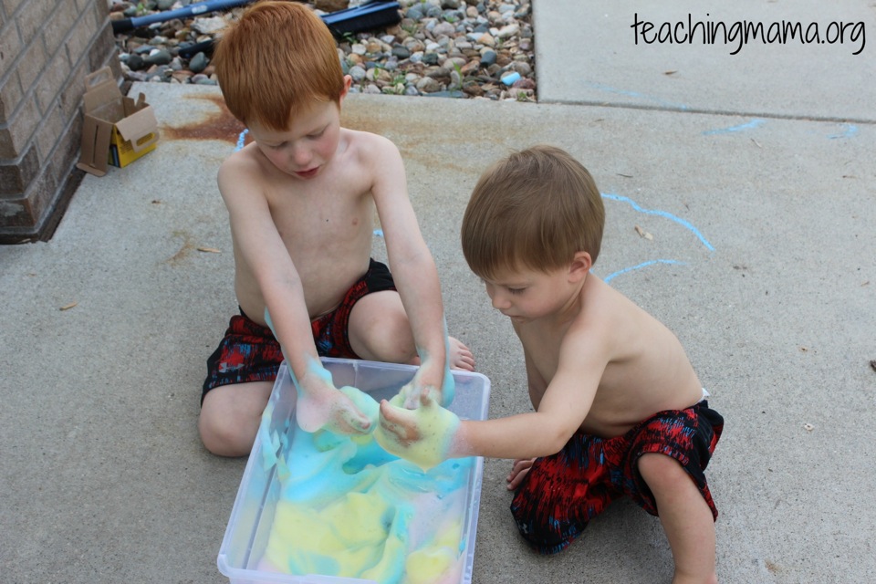 Playing with soap foam