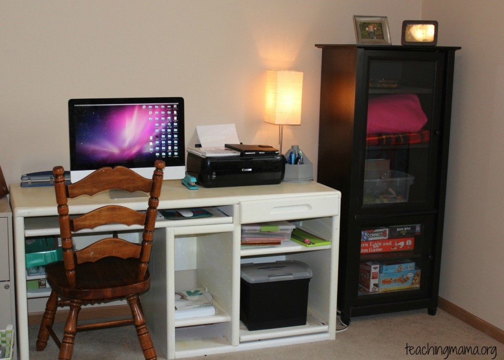 desk and game cabinet