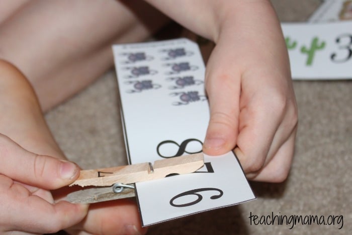 count and clip cards with clothespins