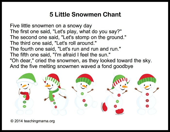 Free Printable 5 Little Snowmen Printable