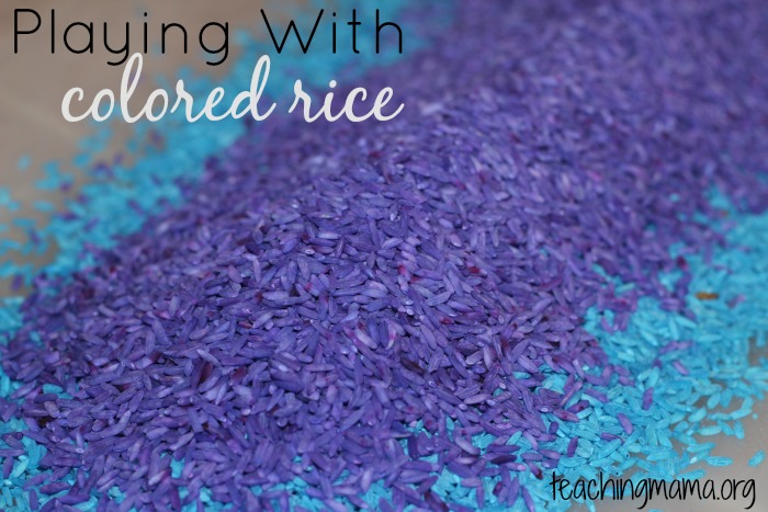 playing with colored rice