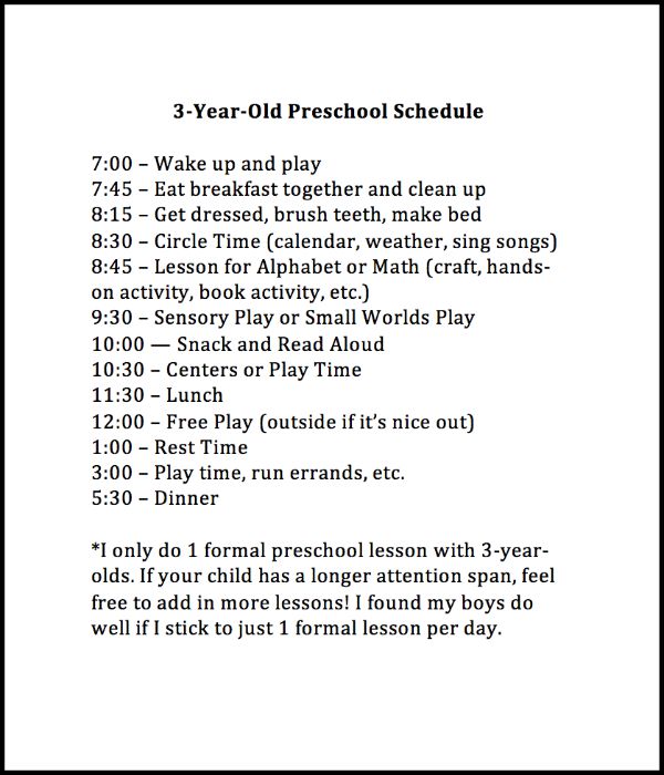 3 year old preschool daily schedule