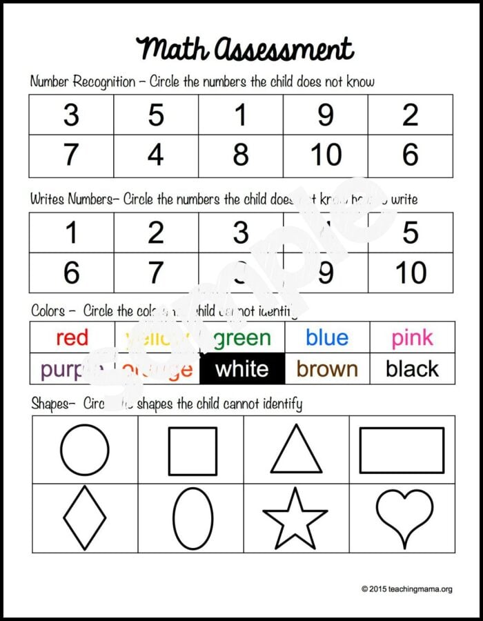 Printable Template Free Assessment For Pre K