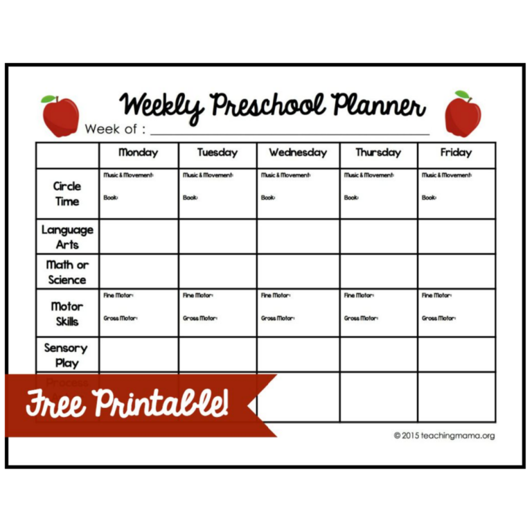 Weekly Preschool Planner {Free Printable}