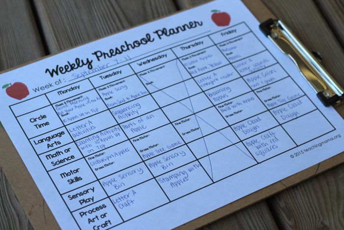 weekly preschool planner free printable