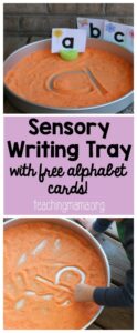 Sensory Writing Tray with Alphabet Cards - Teaching Mama