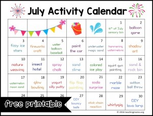 july activity calendar