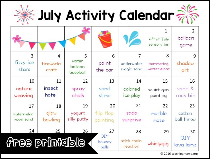 July Activity Calendar