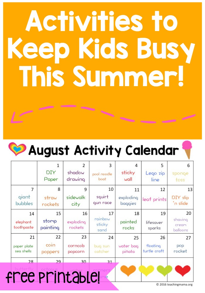 August Activity Calendar