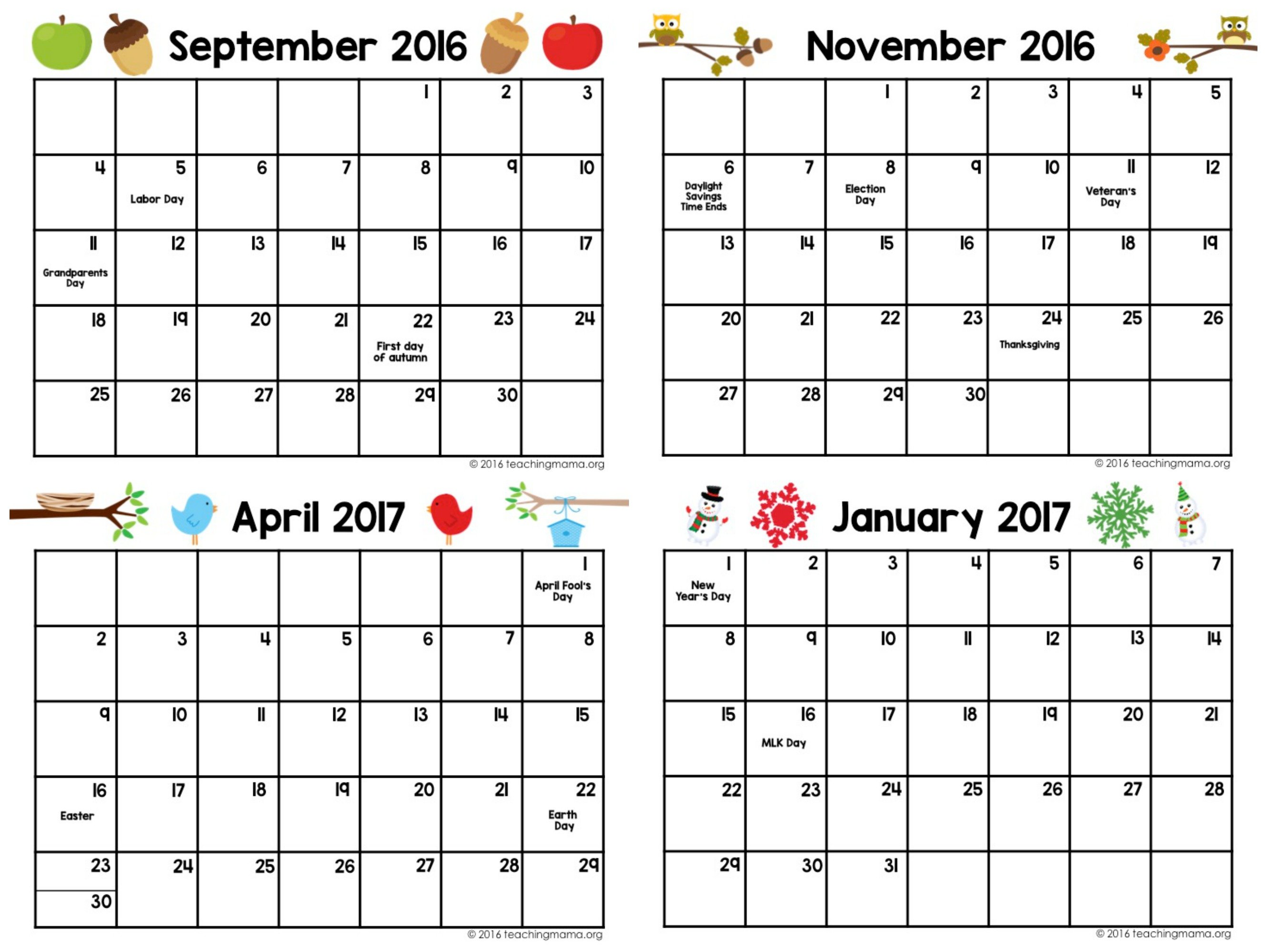 Free Preschool Calendar Templates 2017 Master Template