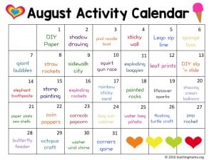 august activity calendar