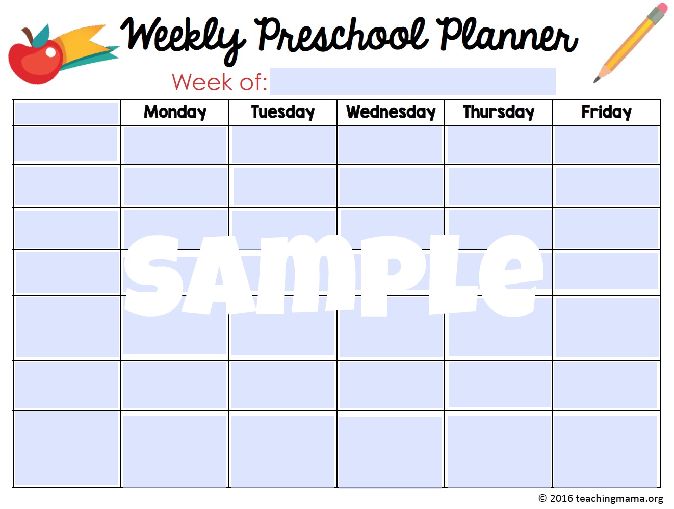 Preschool Weekly Calendar Template