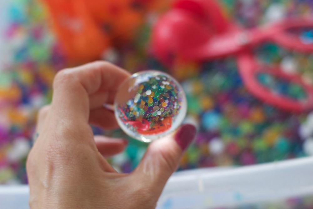 Giant water marblles or water beads: aqua balls or Orbeez 