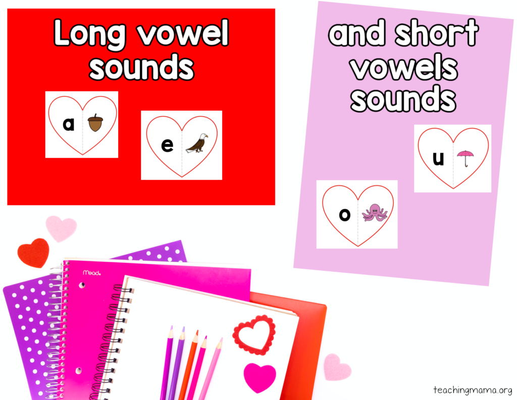 long and short vowel sounds for heart puzzles