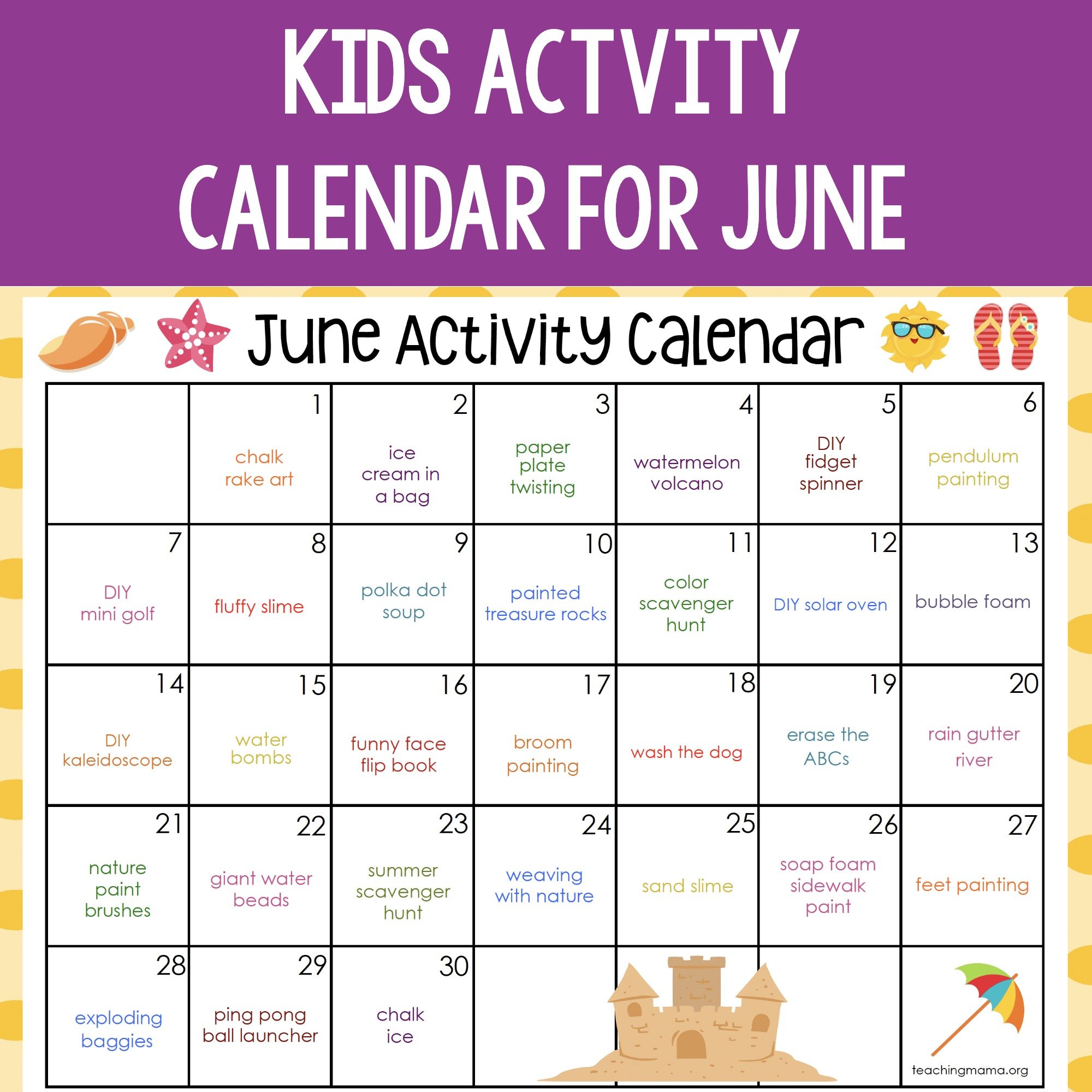 june activity calendar 2020 Teaching Mama