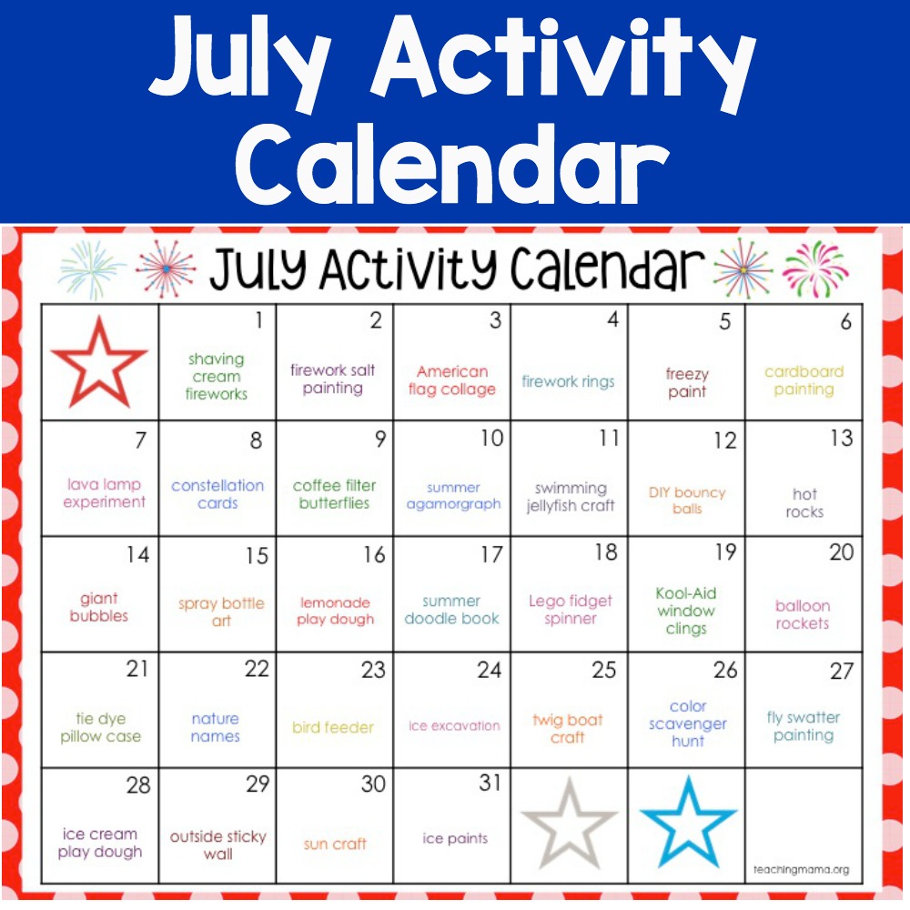 July Activity Calendar - Teaching Mama