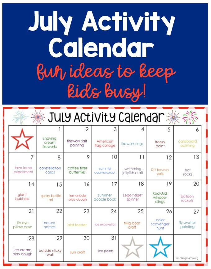 July Activity Calendar 