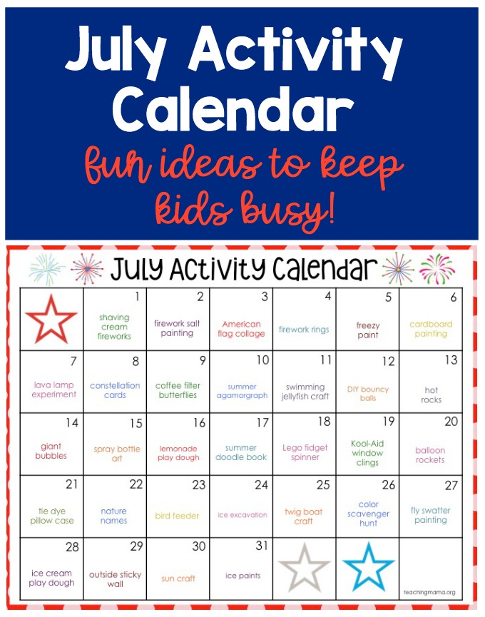 July Activity Calendar - Teaching Mama