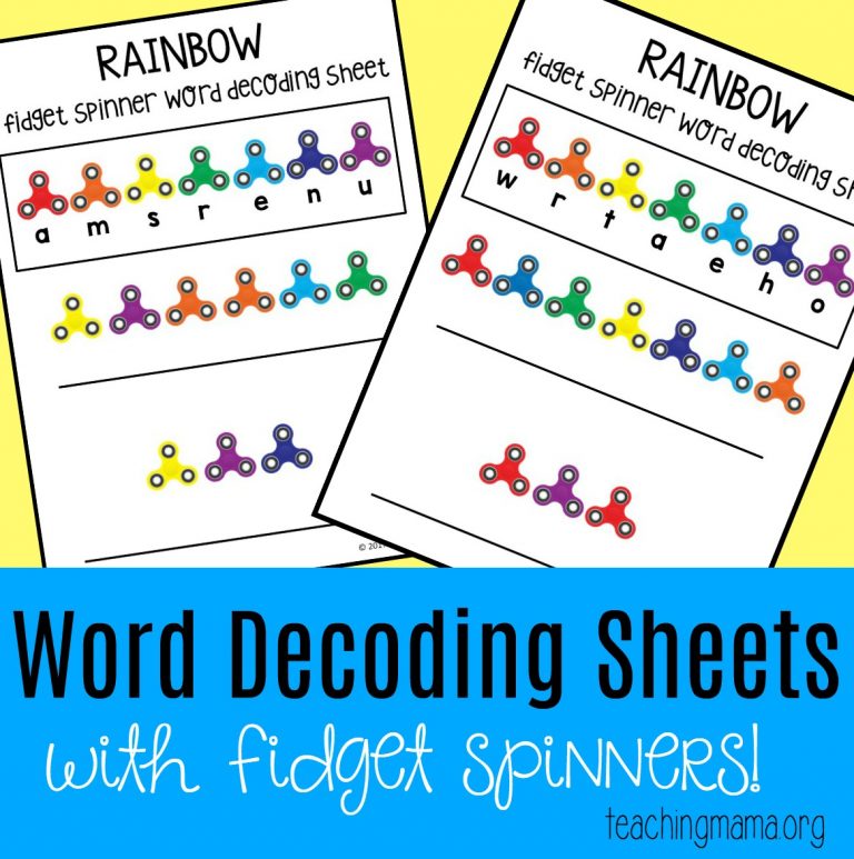 Rainbow Fidget Spinner Word Decoding Sheets