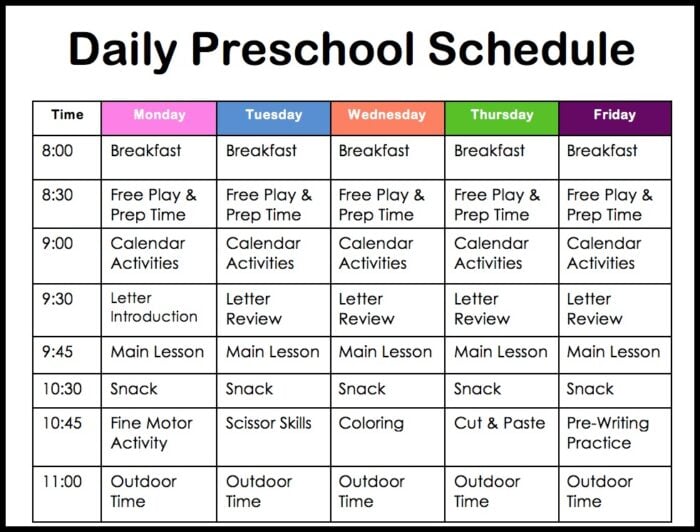 homeschool daily schedule kindergarten