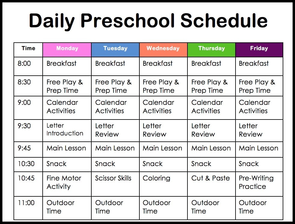 Daily Preschool at Home Schedule