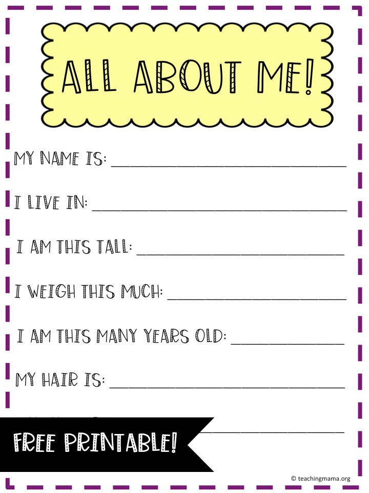 All About Me Chart For Preschool