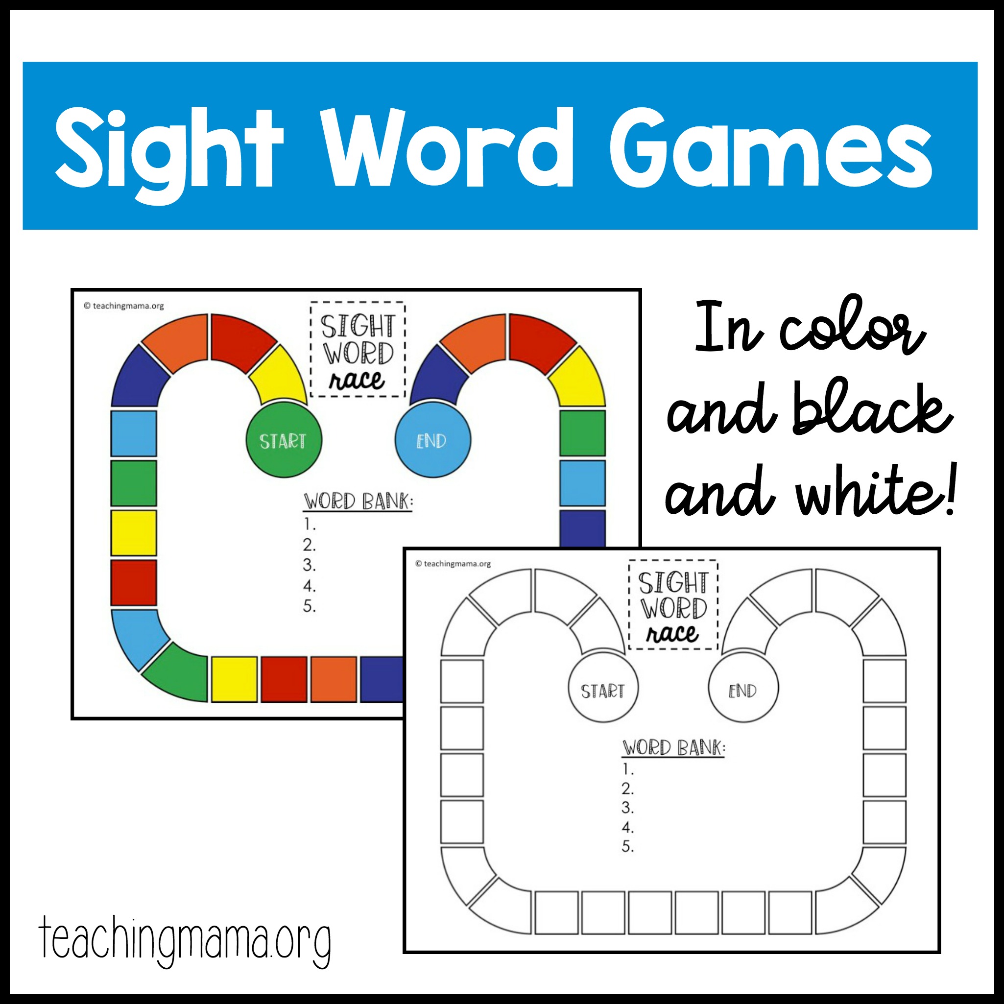 kindergarten sight word games printable