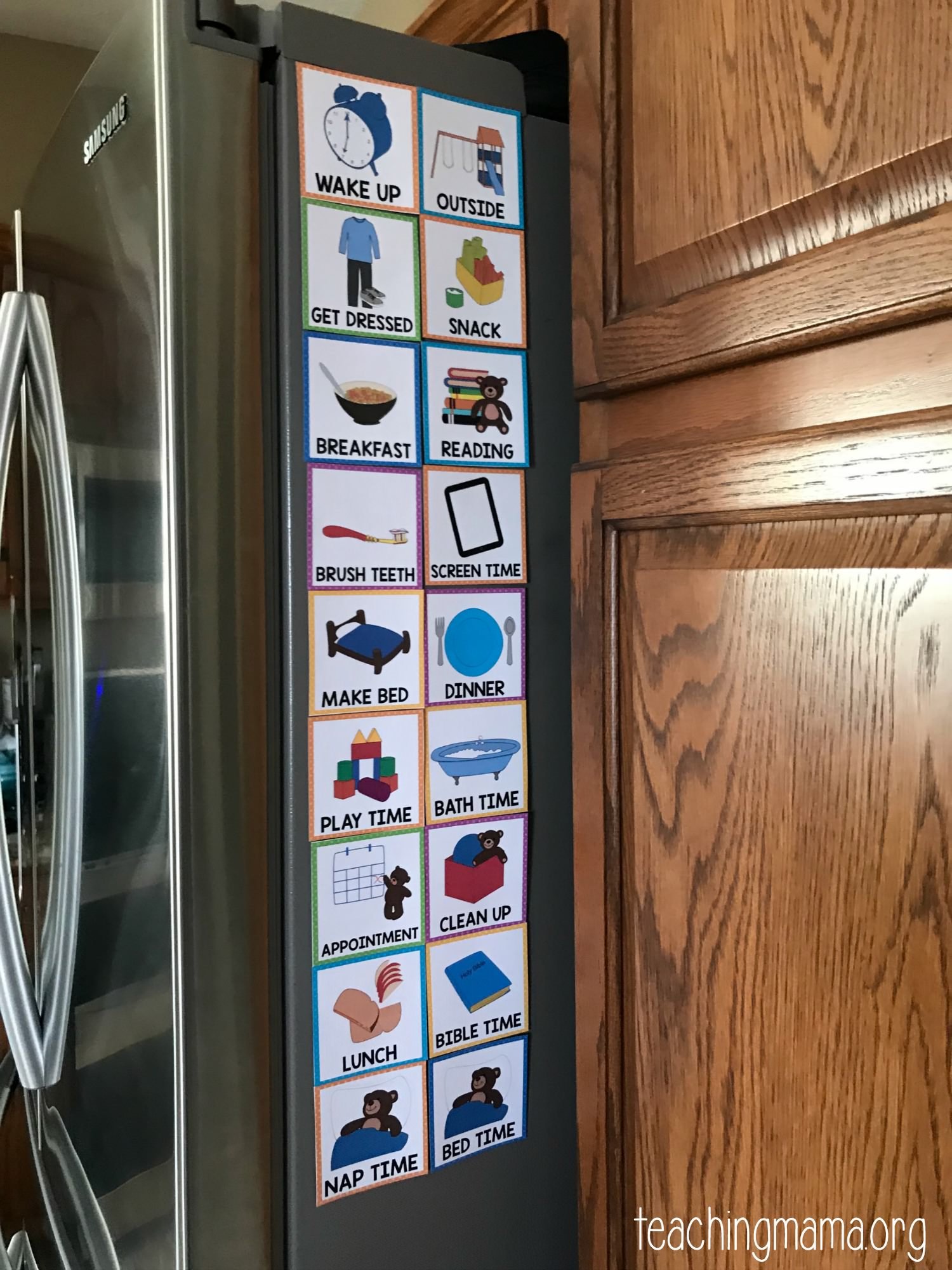 visual schedule on fridge