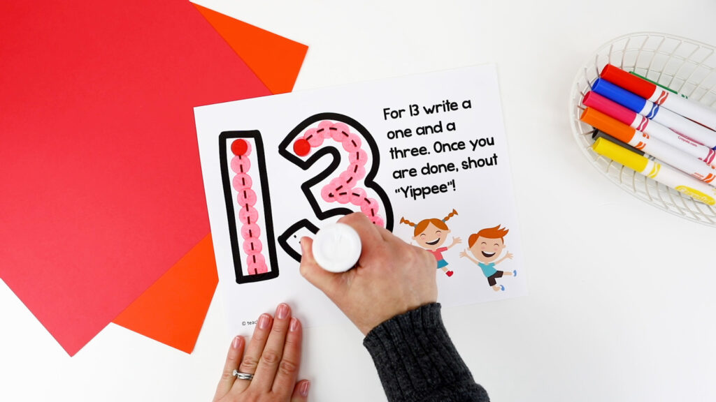 Making number 13 with dot markers
