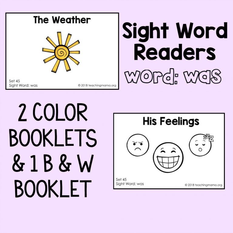 Sight Word Reader for the Word “Was”