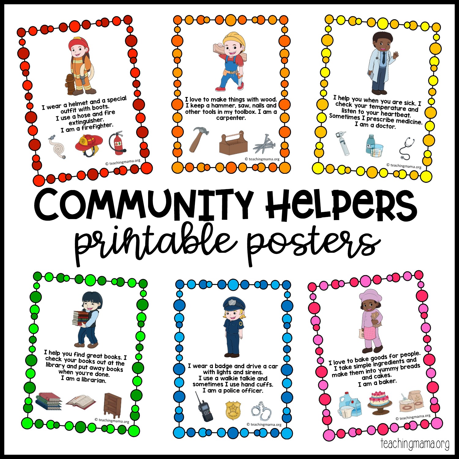 Community Helpers Printable Posters And Activities Teaching Mama