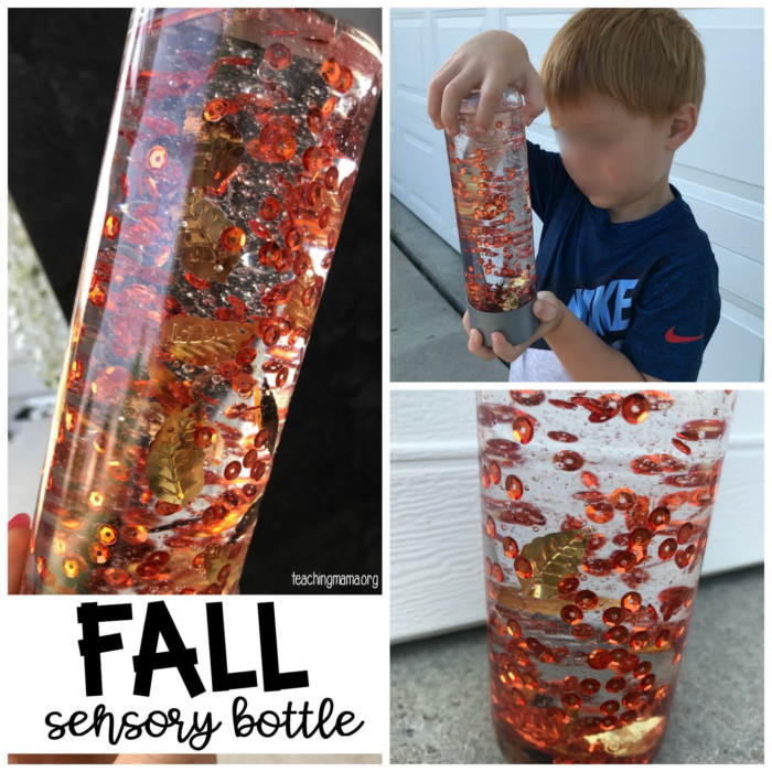 Sensory Bottle with Confetti Leaves - Teaching Mama