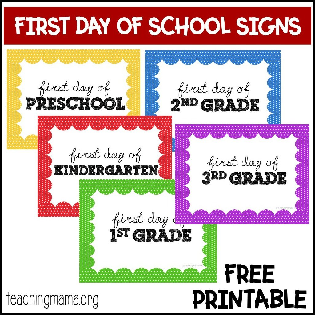 first day of school signs for preschool-5th grade
