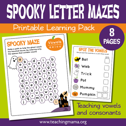 Vowel Letter Mazes for Halloween